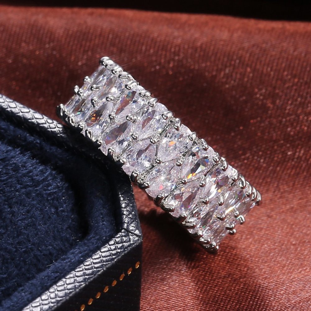 Round Full Zircon Stone Dazzling Luxury Finger Rings for Women, PD121